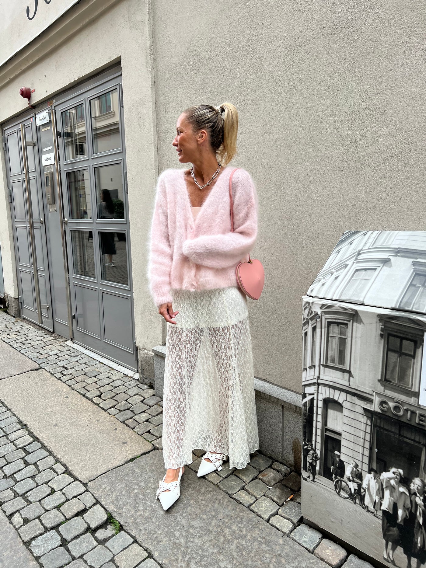 Roro mohair kofta new v hals baby pink 23356