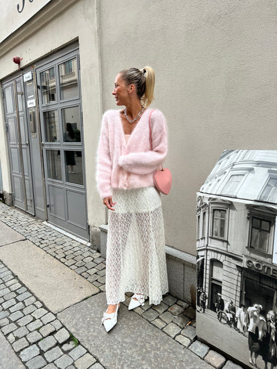 Roro mohair kofta new v hals baby pink 23356
