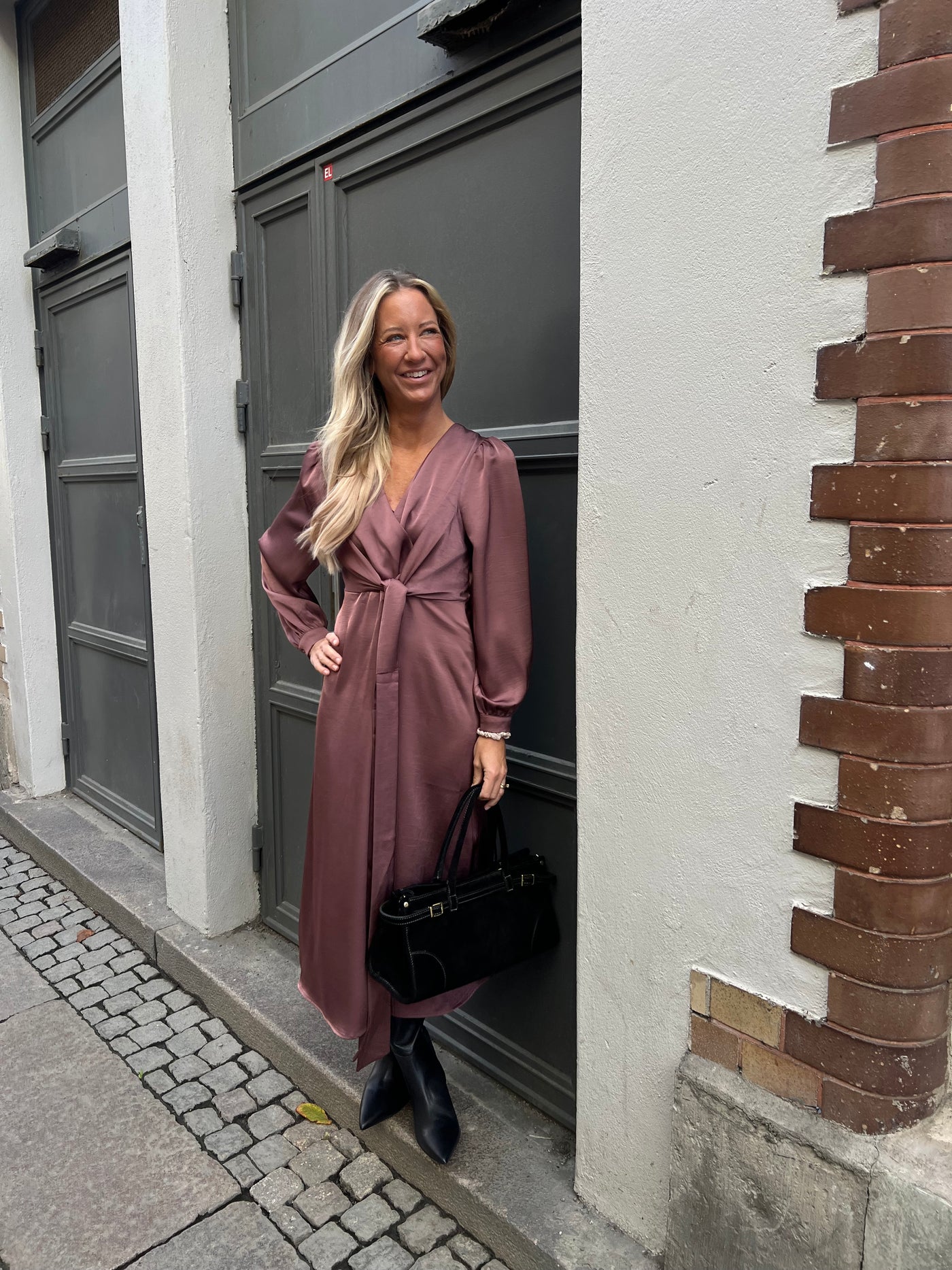 Rimini heavy sateen dress dark rose