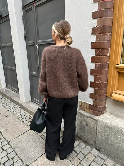 Roro mohair kofta  brun med pärlemoknappar