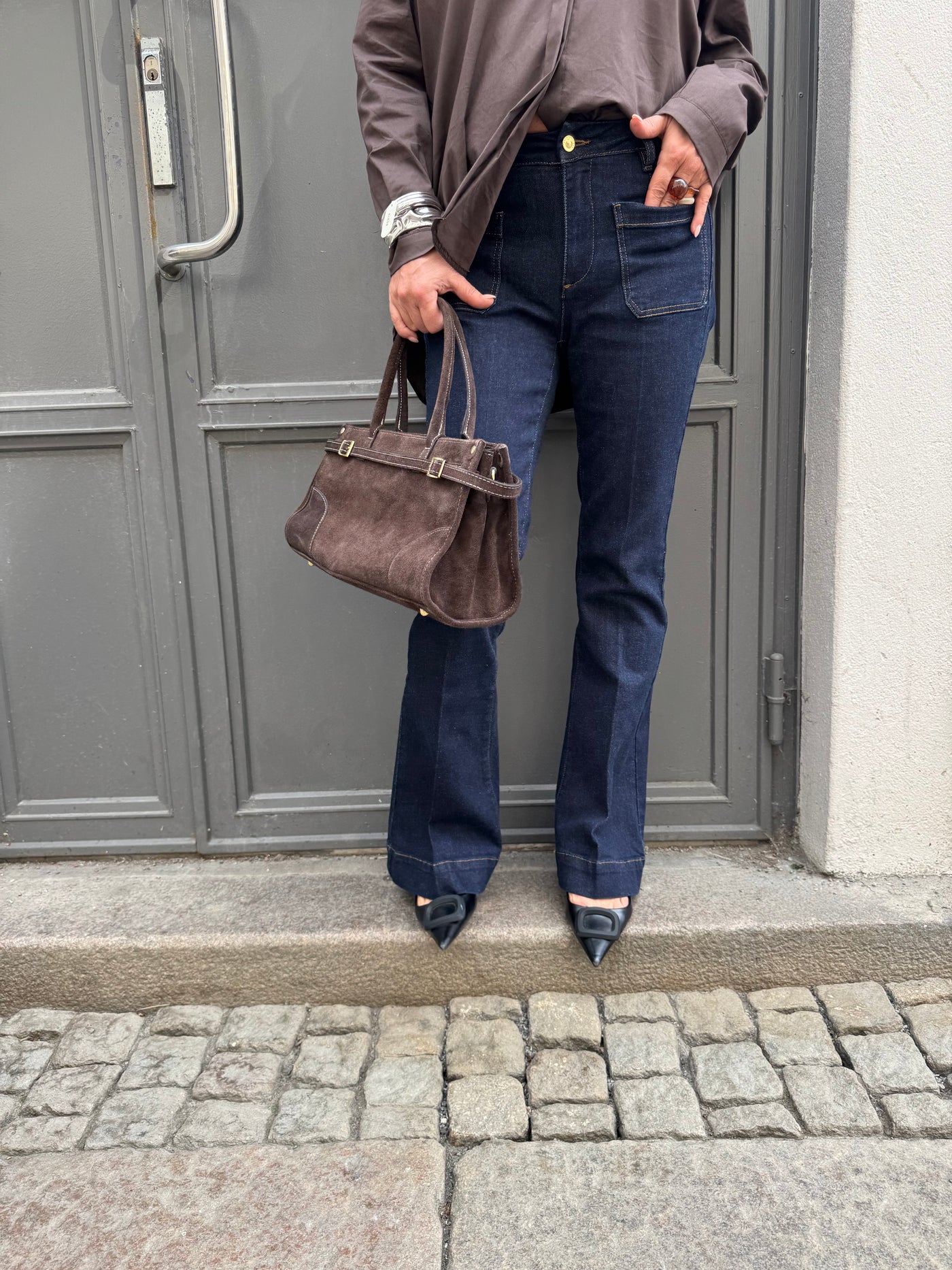 Suede bag dark brown