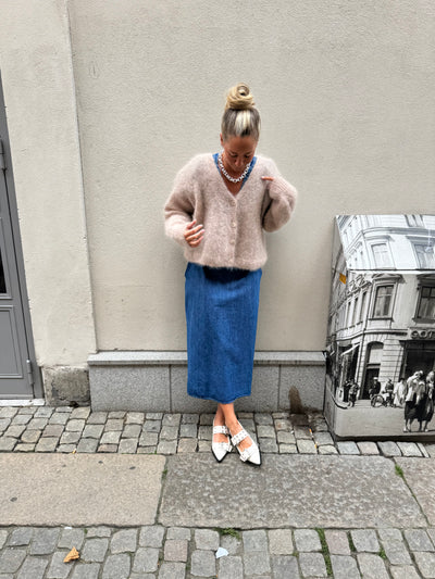 Roro mohair kofta new v hals New Beige- 23356