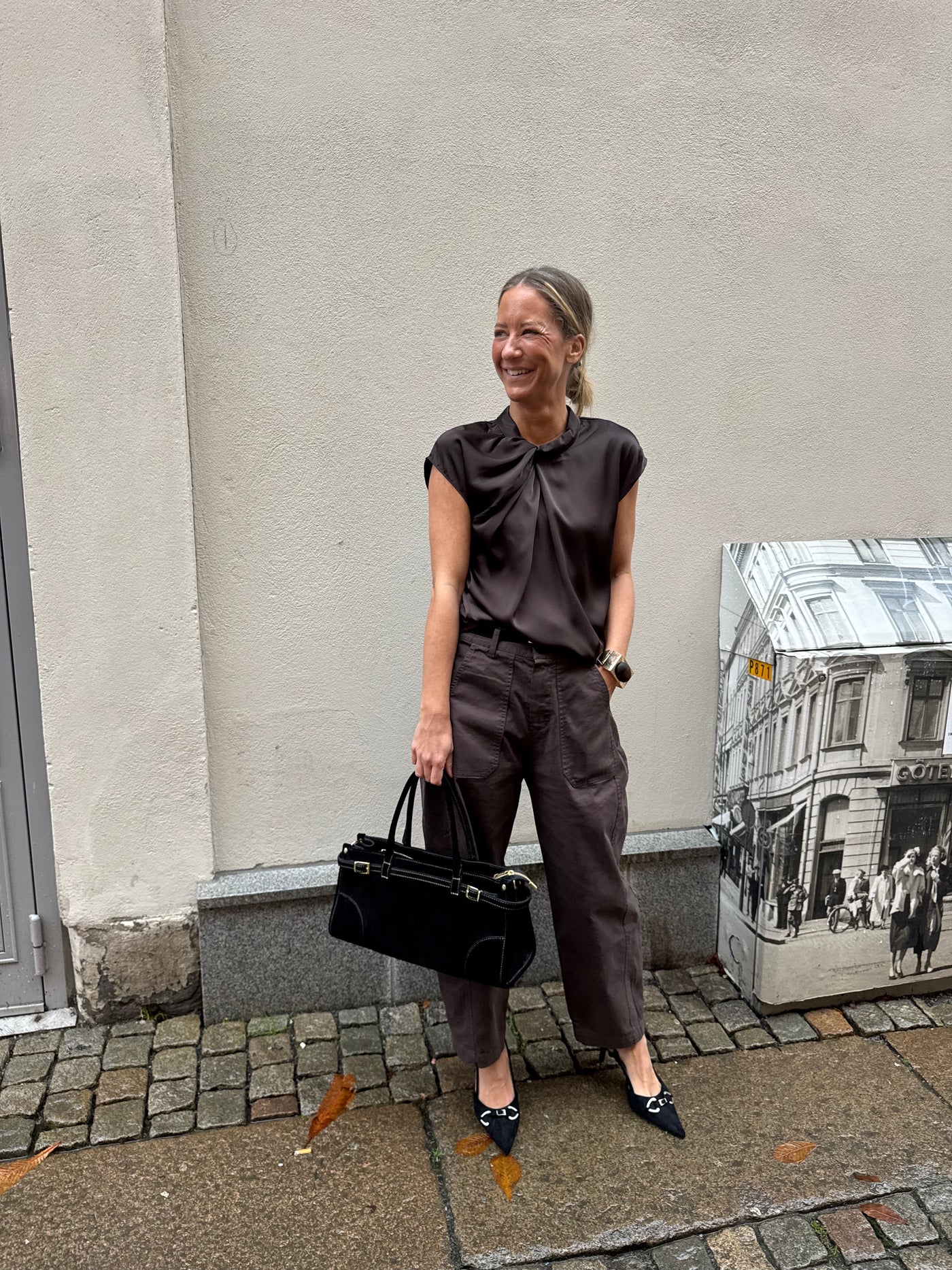 Fleur Drapy Satin Blouse Brown