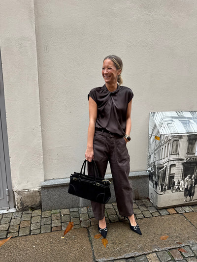 Fleur Drapy Satin Blouse Brown