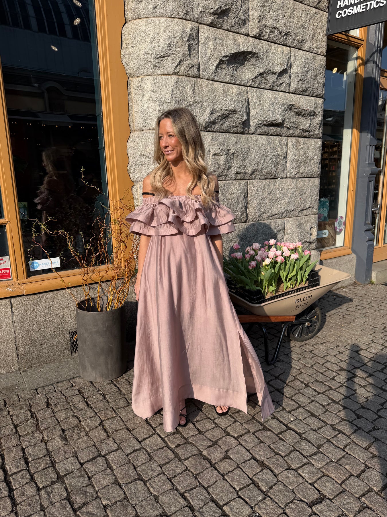 rossi off shoulder double ruffle dress CMMOLLY