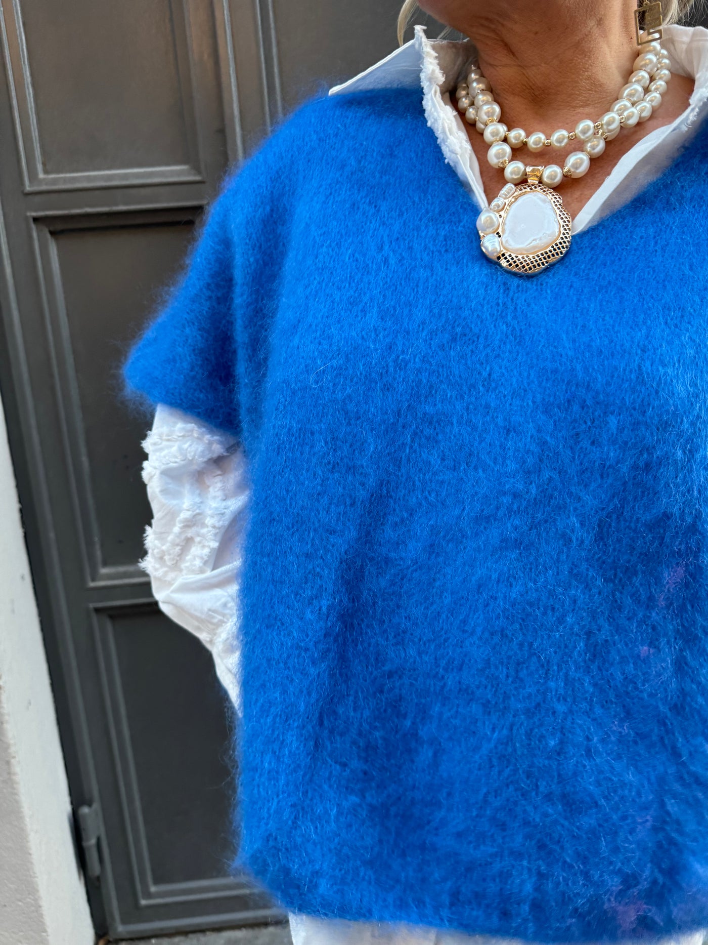 Roro mohair v-ring cobolt väst - 23613