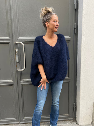 Roro mohair v-ring Navy väst - 23613