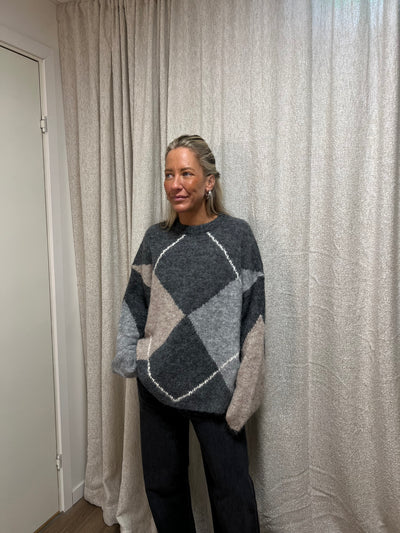 INGA CHECK FLUFF KNIT BLOUSE