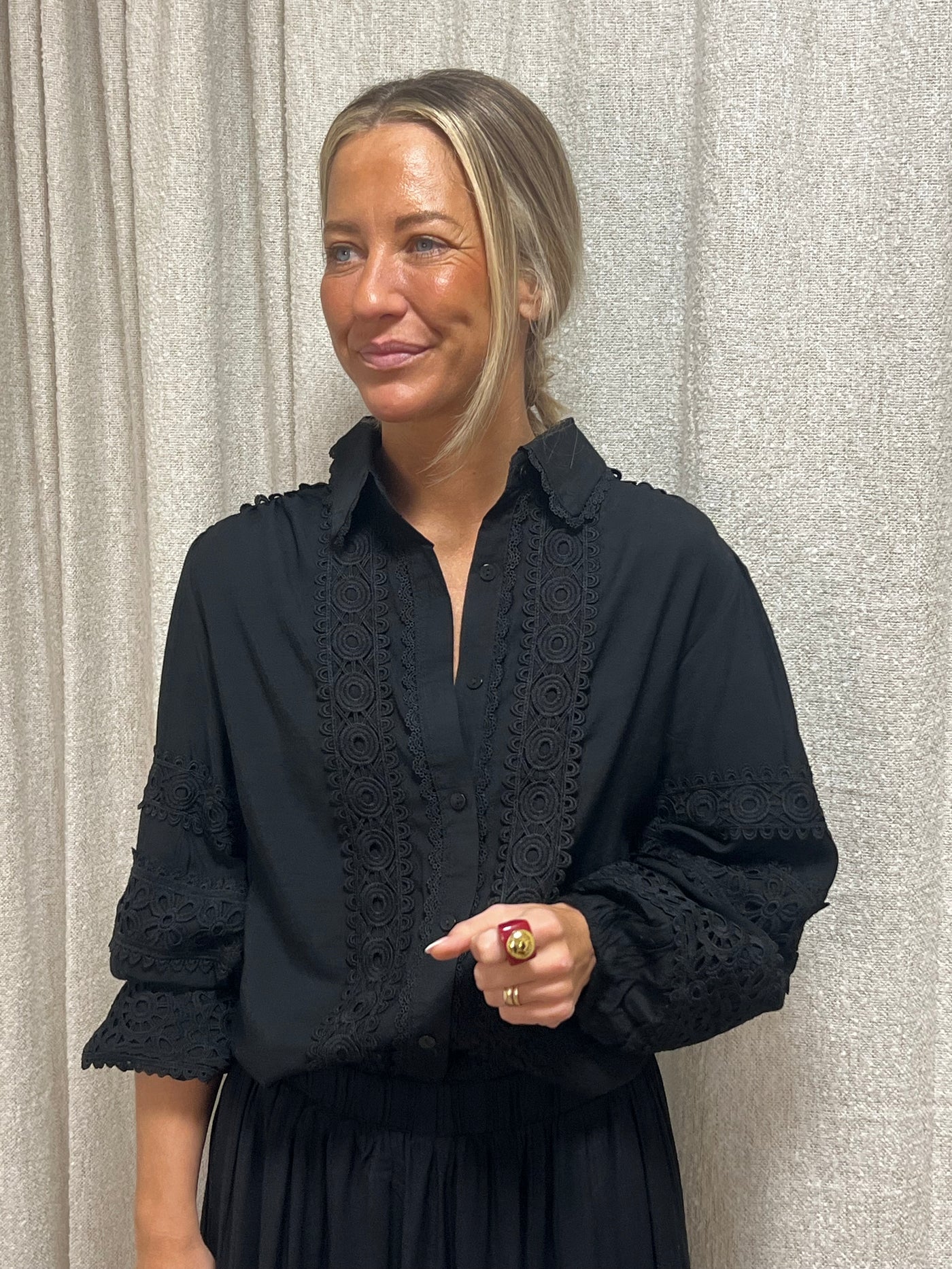 Blus lace  long arm Black 1855