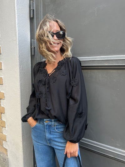 Boho fleur blouse black