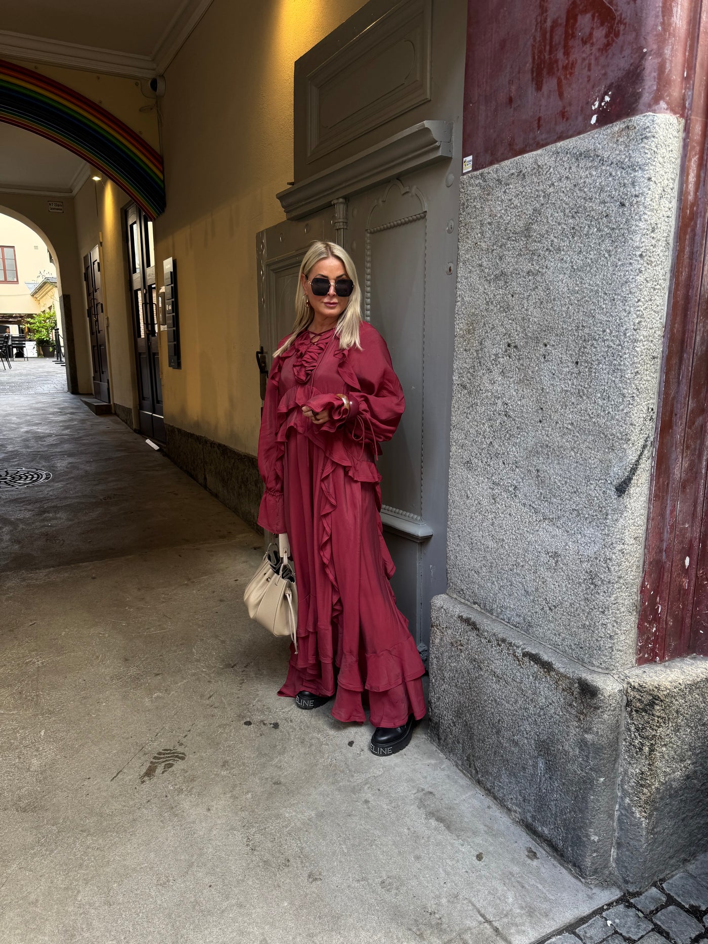CMNORMA - LONG DRESS WITH RUFFLES IN RED