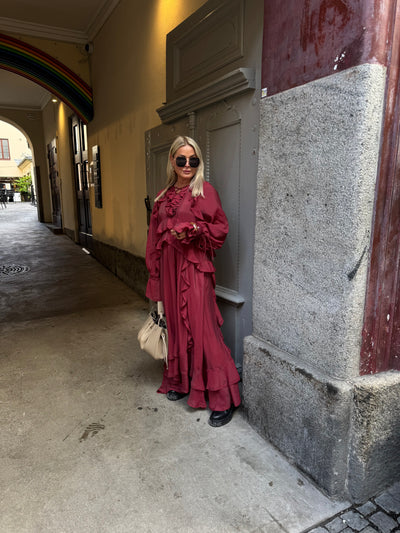 CMNORMA - LONG DRESS WITH RUFFLES IN RED