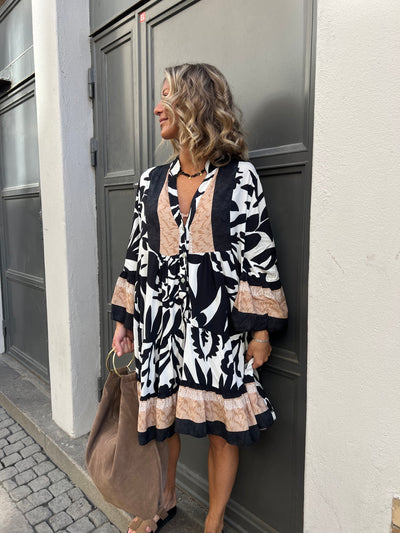 CINDY DRESS black/ camel