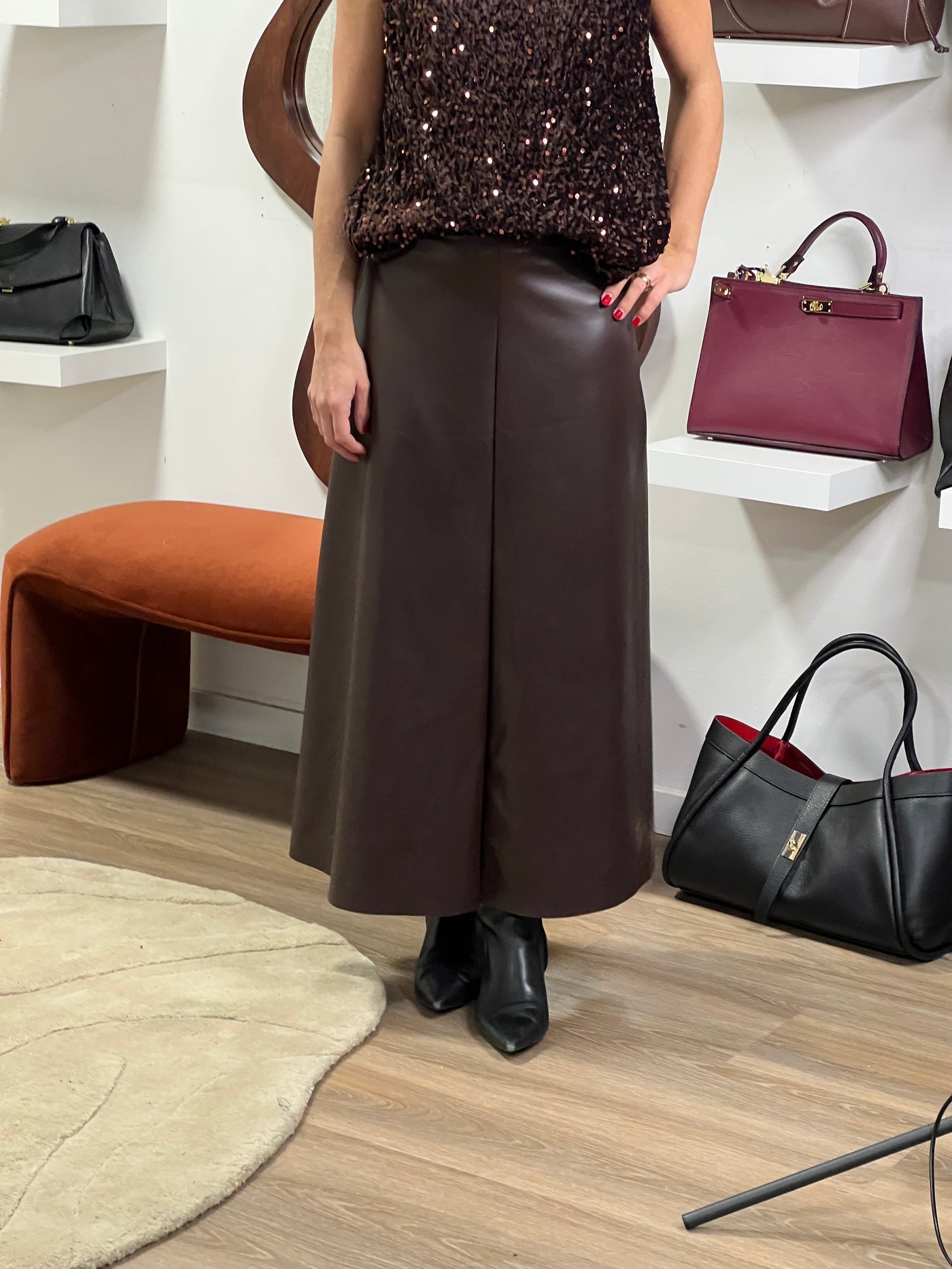 BONNY PU SKIRT BROWN
