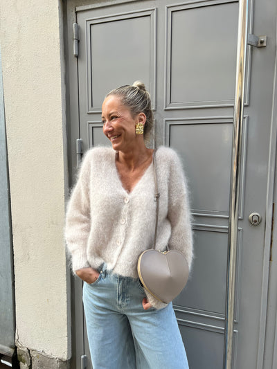 Roro mohair kofta new v hals beige - 23356