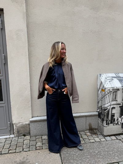 Fleur Drapy Satin Blouse Navy