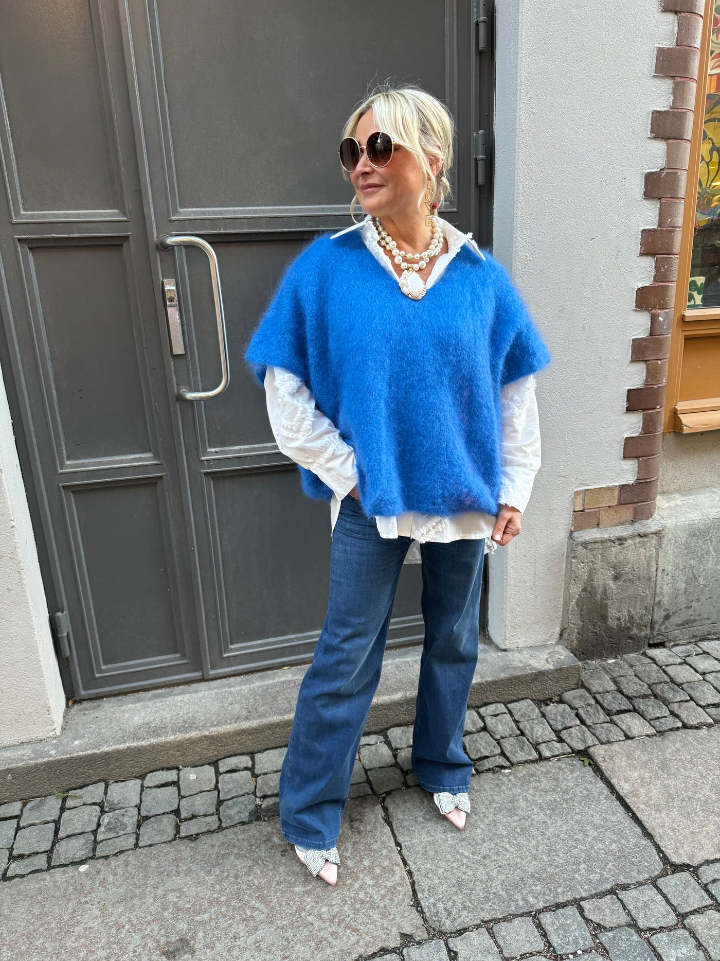 Roro mohair v-ring cobolt väst - 23613