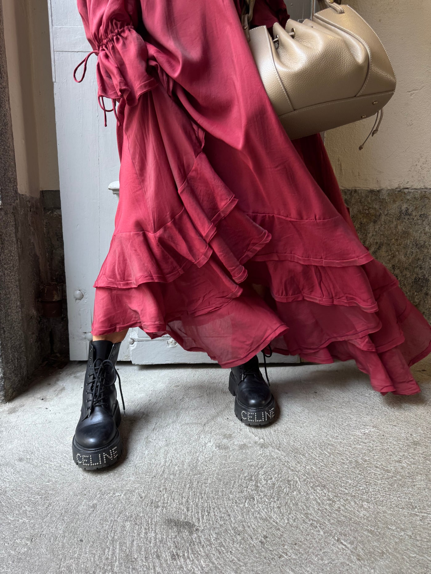CMNORMA - LONG DRESS WITH RUFFLES IN RED