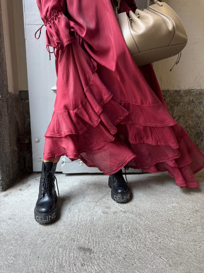 CMNORMA - LONG DRESS WITH RUFFLES IN RED