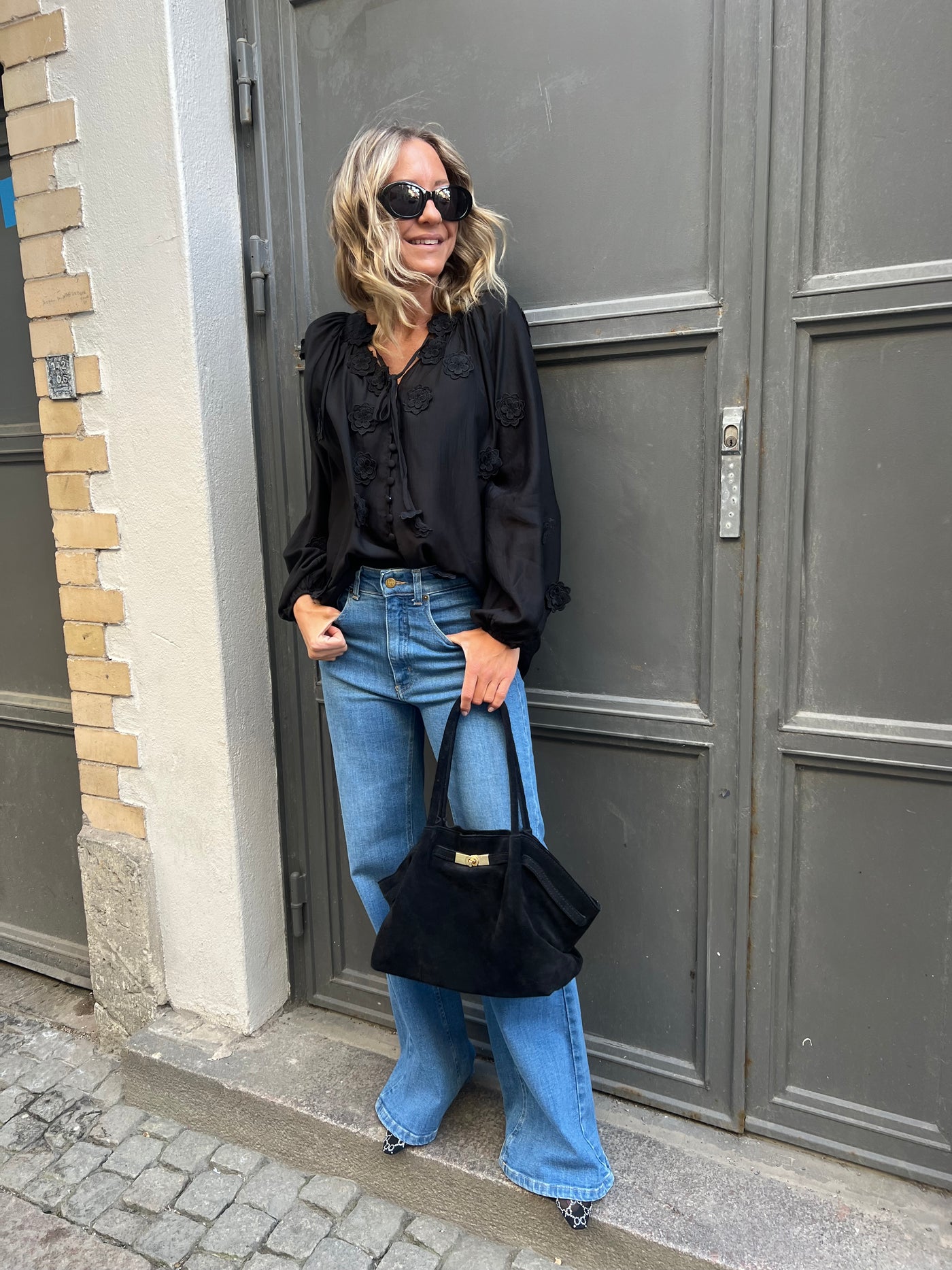 Boho fleur blouse black