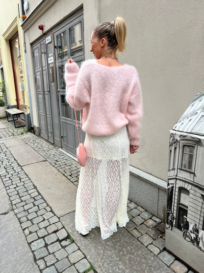Roro mohair kofta new v hals baby pink 23356