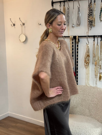 Roro mohair v-ring Camel väst - 23613