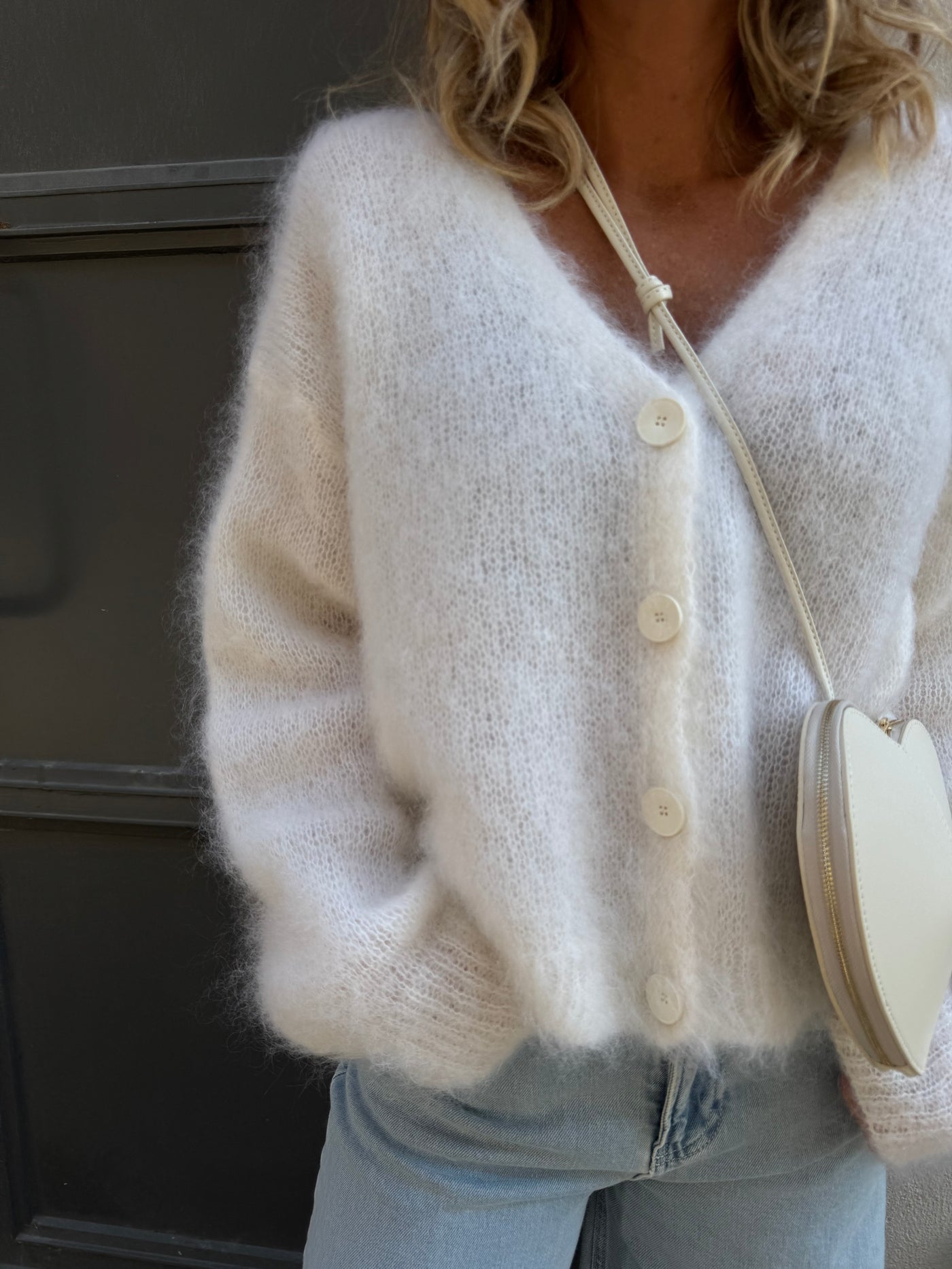 Roro mohair kofta new v hals Cream - 23356