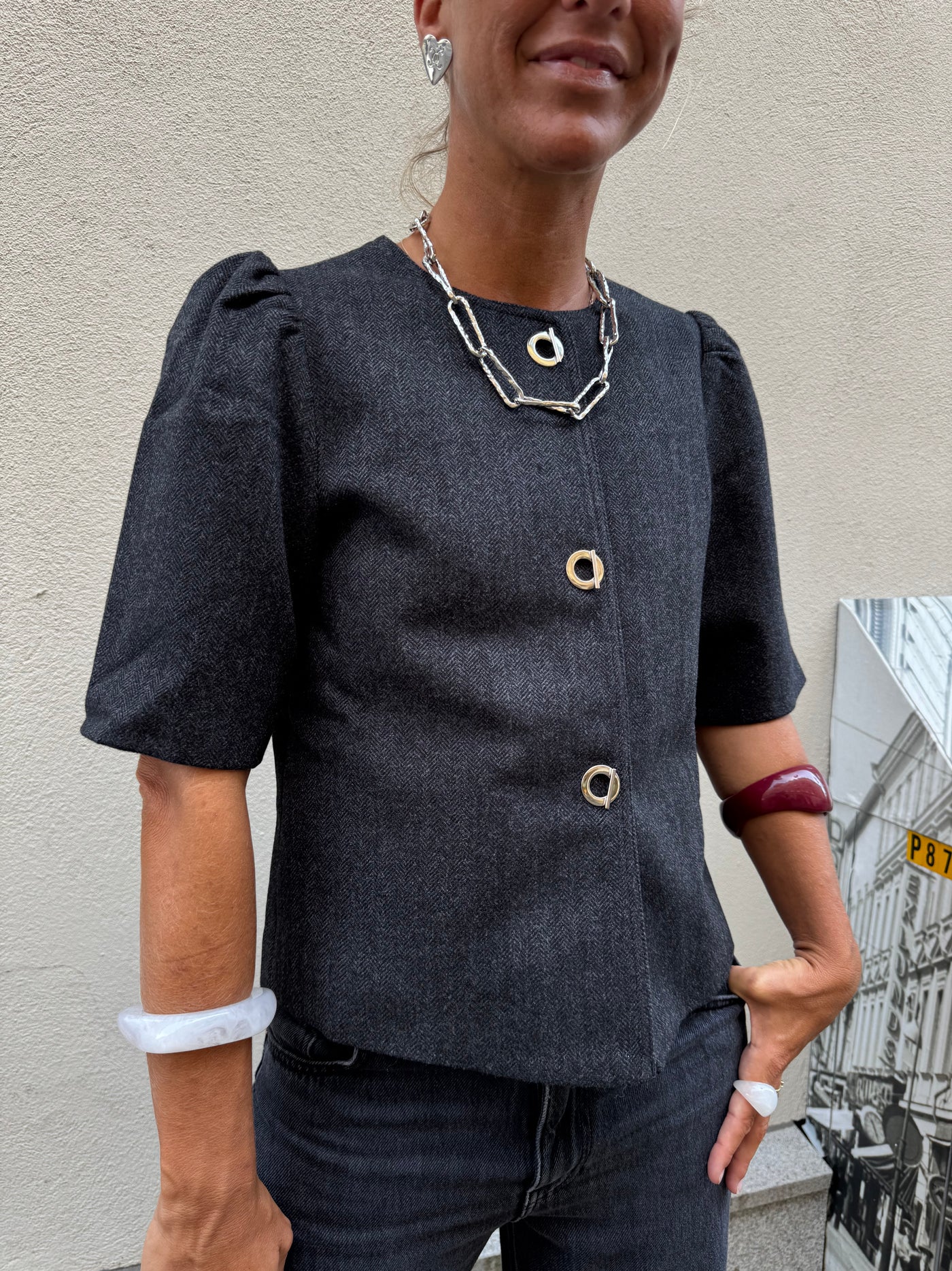 Herringbone Blazer Dark Grey