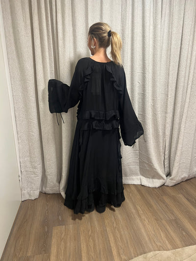 CMNORMA - LONG DRESS WITH RUFFLES IN BLACK