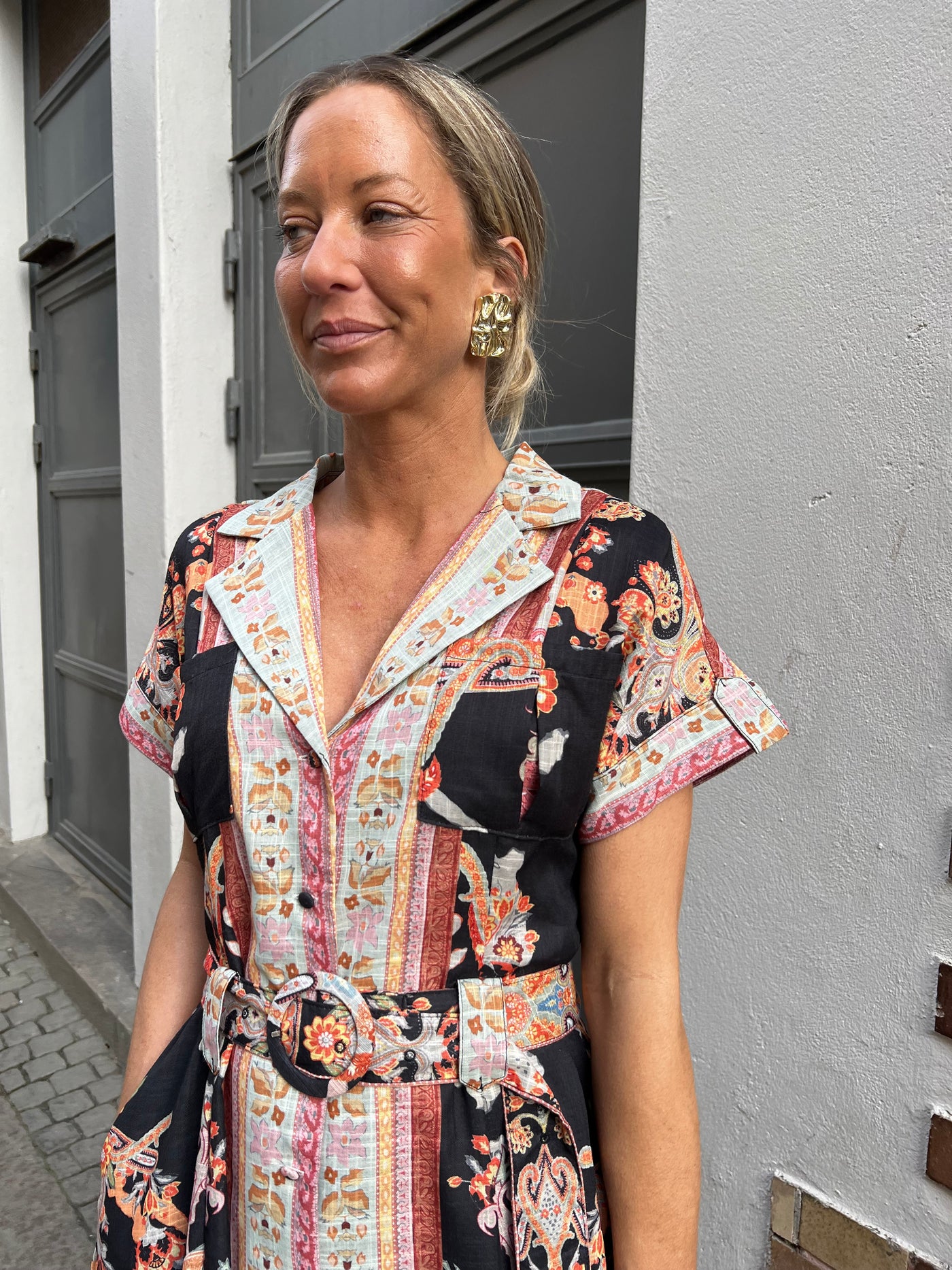 Shirt dress flower black