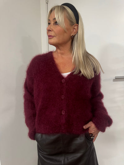 Roro mohair kofta new v hals Vinrött - 23356
