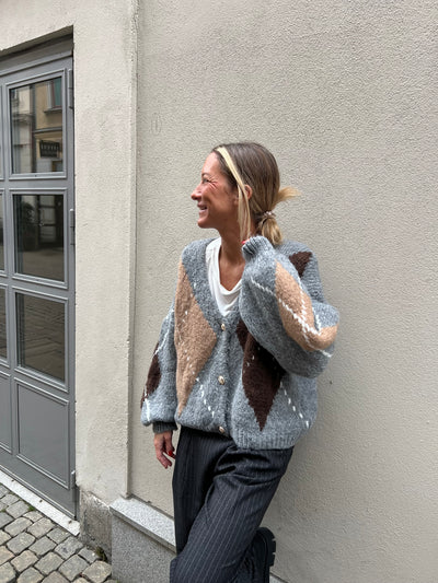 Pollini check cardigan grey 31173