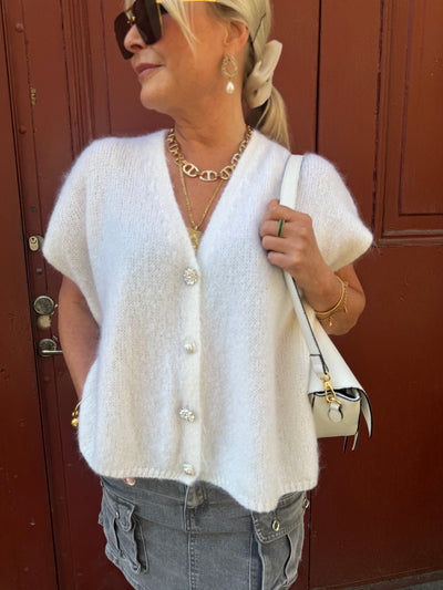 Roro mohair väst med diamantknappar Cream