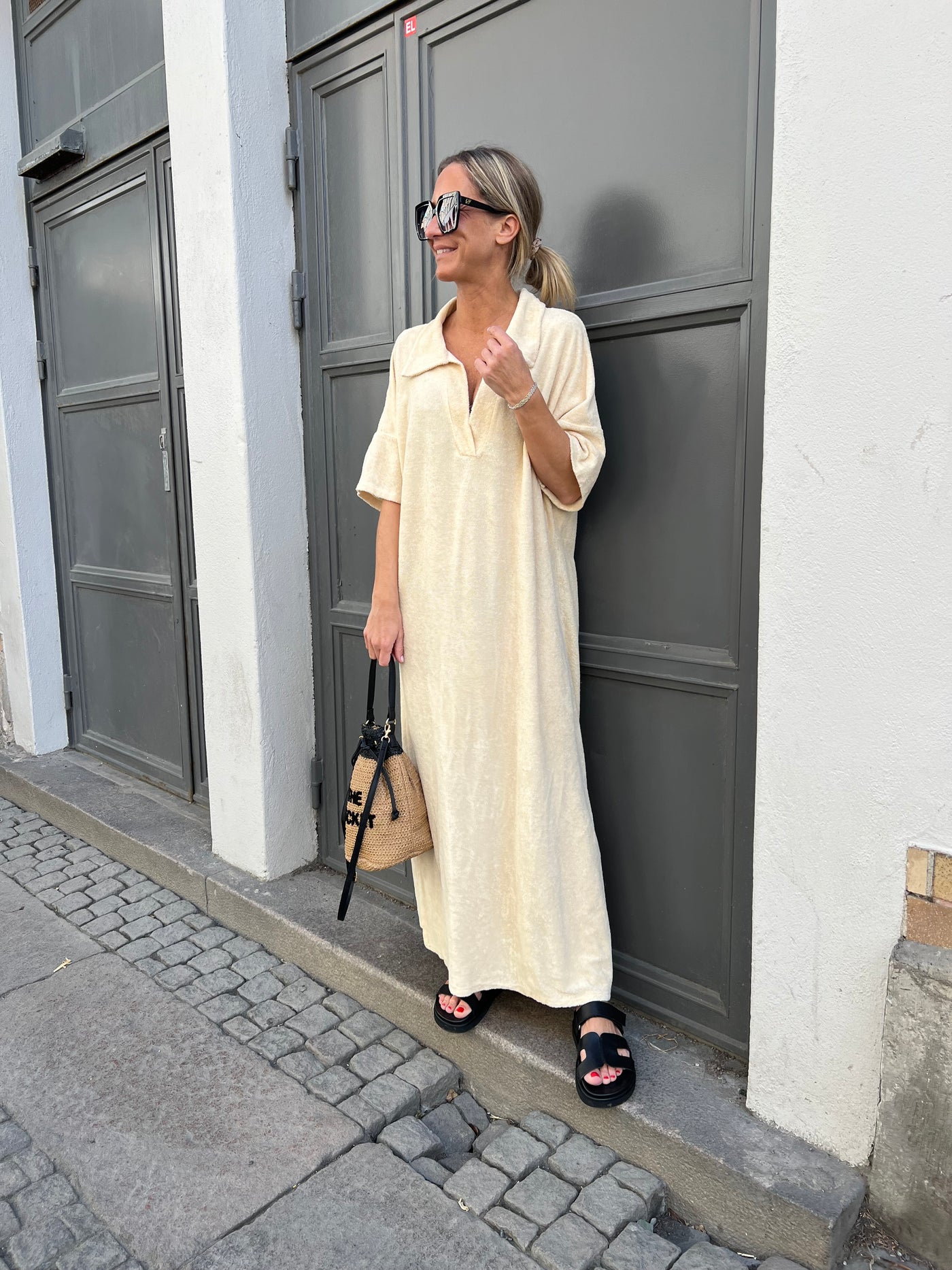 Frotté dress ljusbeige