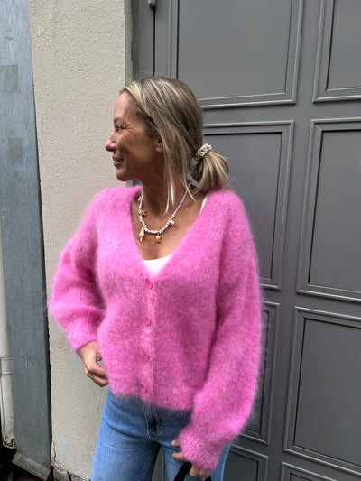 Roro mohair kofta new v hals cerise - 23356