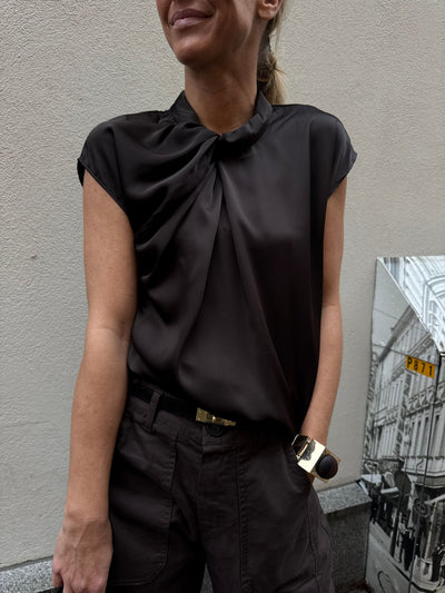 Fleur Drapy Satin Blouse Brown
