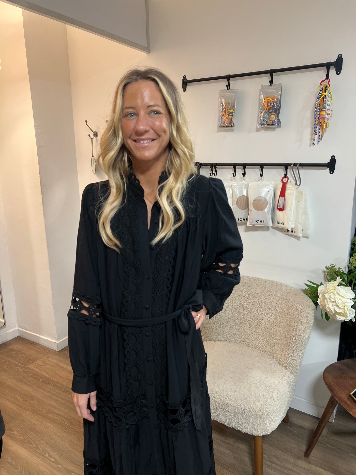 Lace Belt Dress Black - R1598