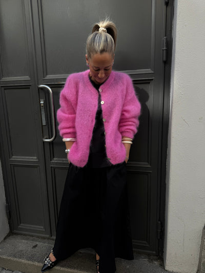 Roro mohair kofta med knappar cerise