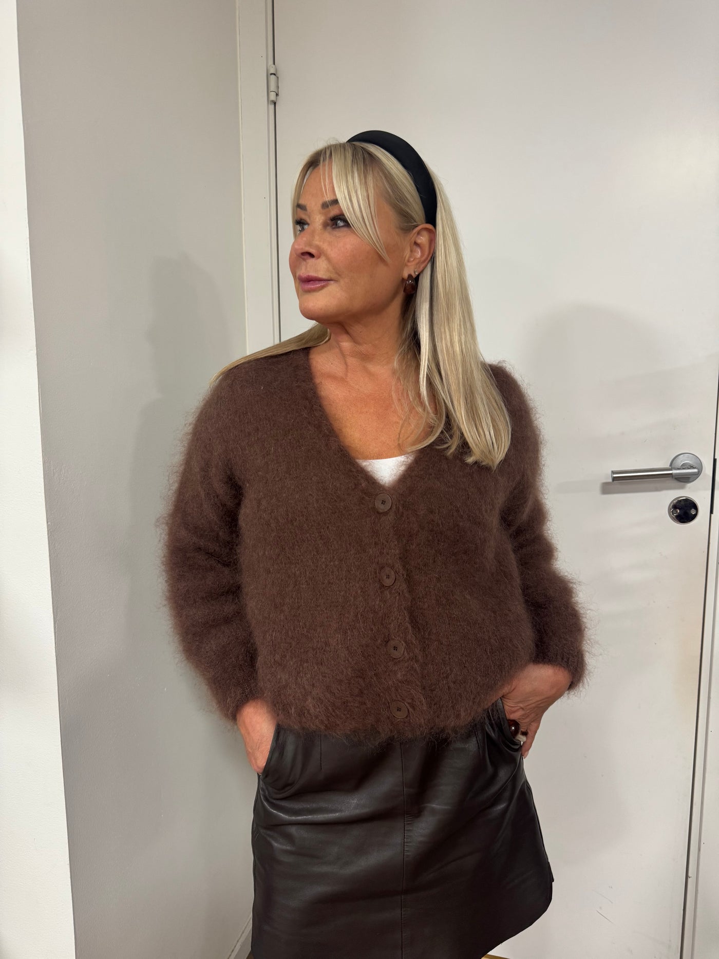 Roro mohair kofta new v hals Brown - 23356