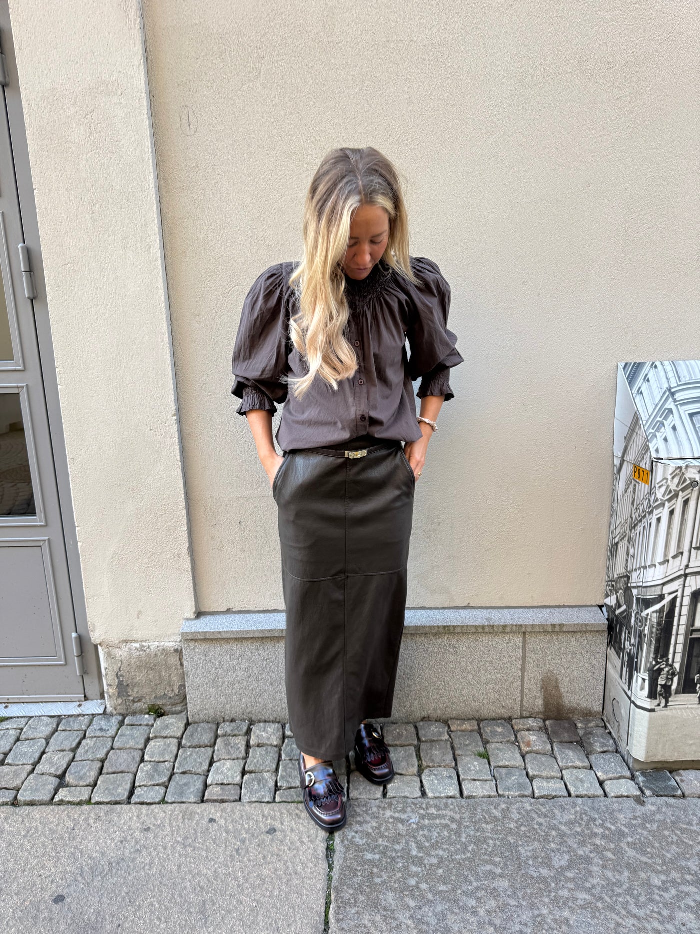 Kjol i pu co couture brown