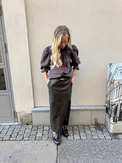 Kjol i pu co couture brown