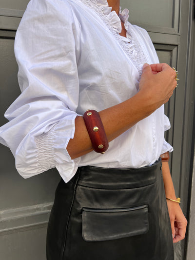 Trä, armband med guldnitar