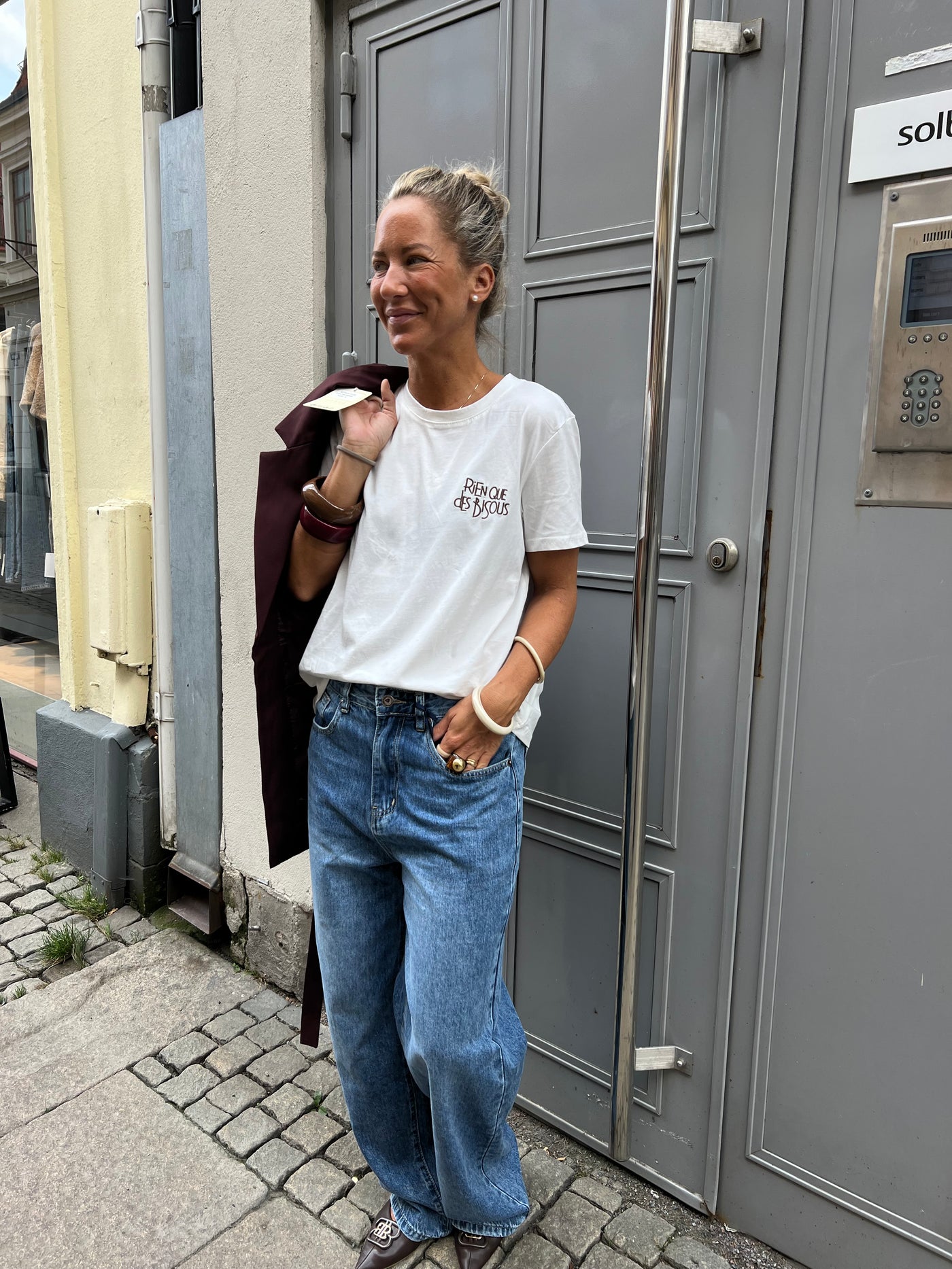 Bisous tshirt white /brown