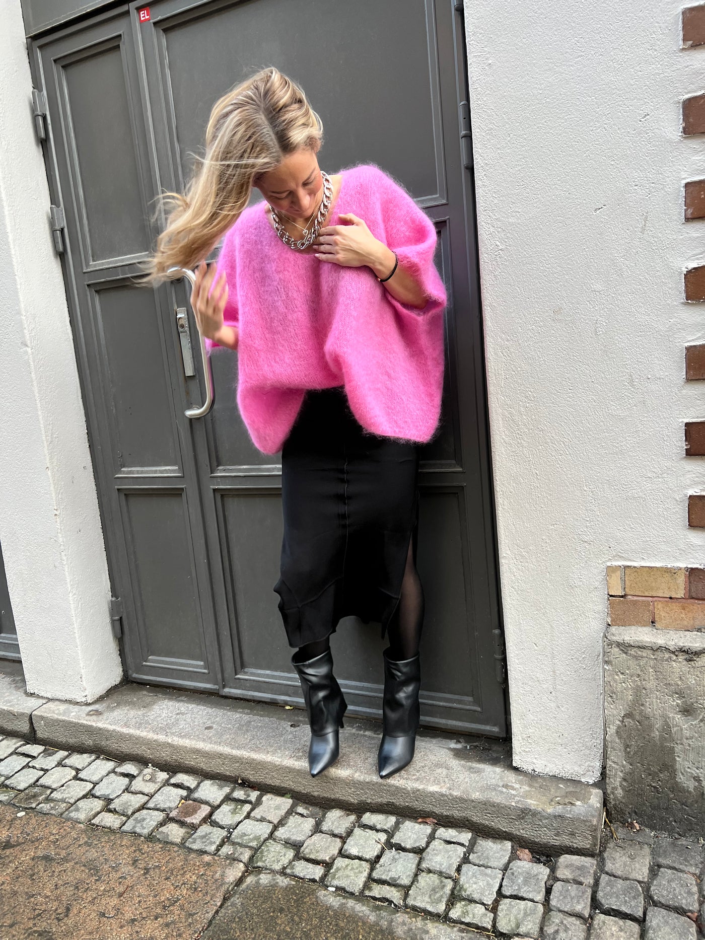 Roro mohair v-ring cerise väst - 23613