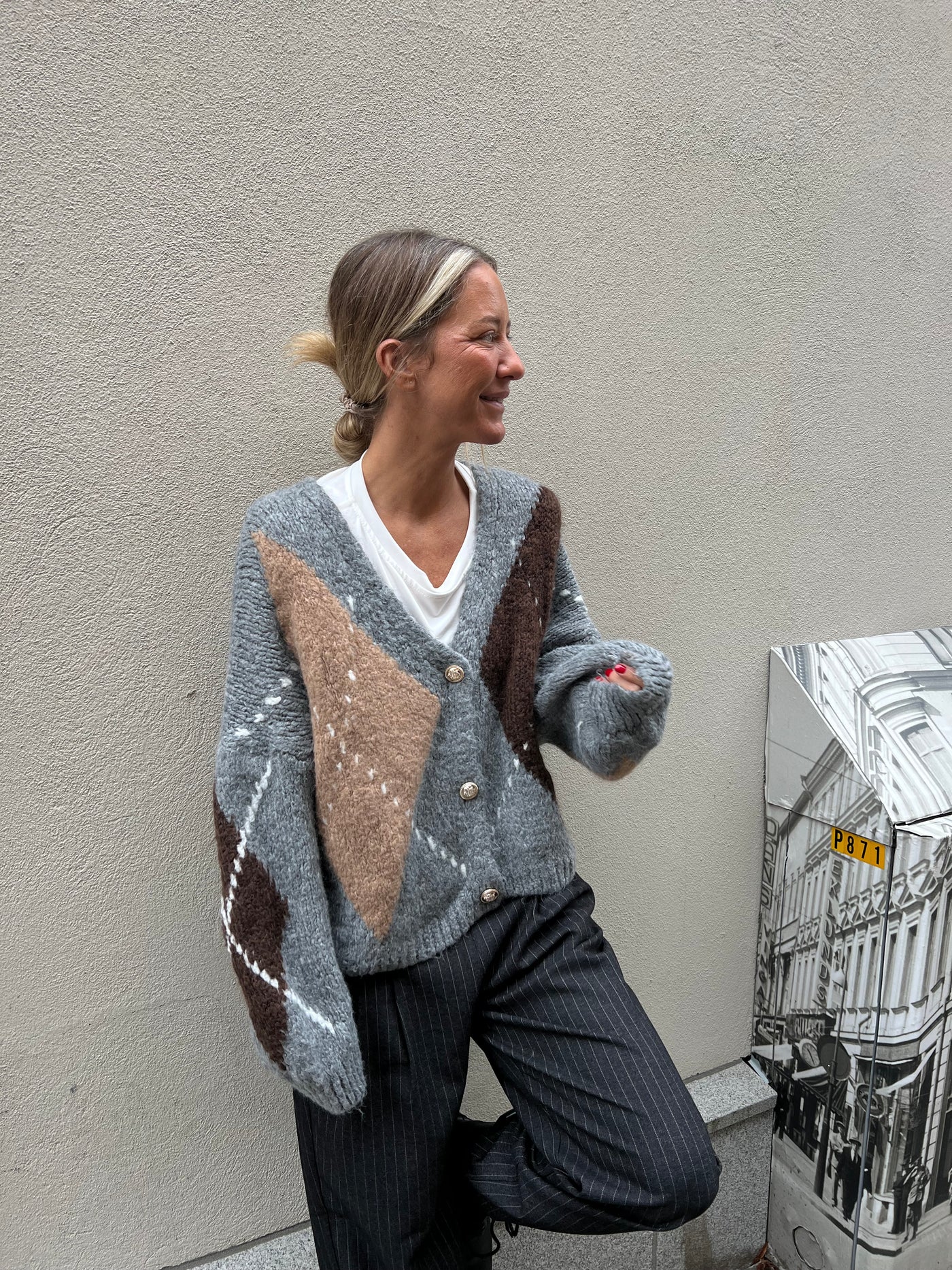 Pollini check cardigan grey 31173