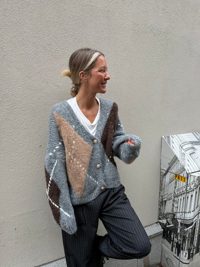 Pollini check cardigan grey 31173