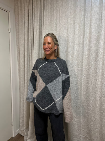 INGA CHECK FLUFF KNIT BLOUSE