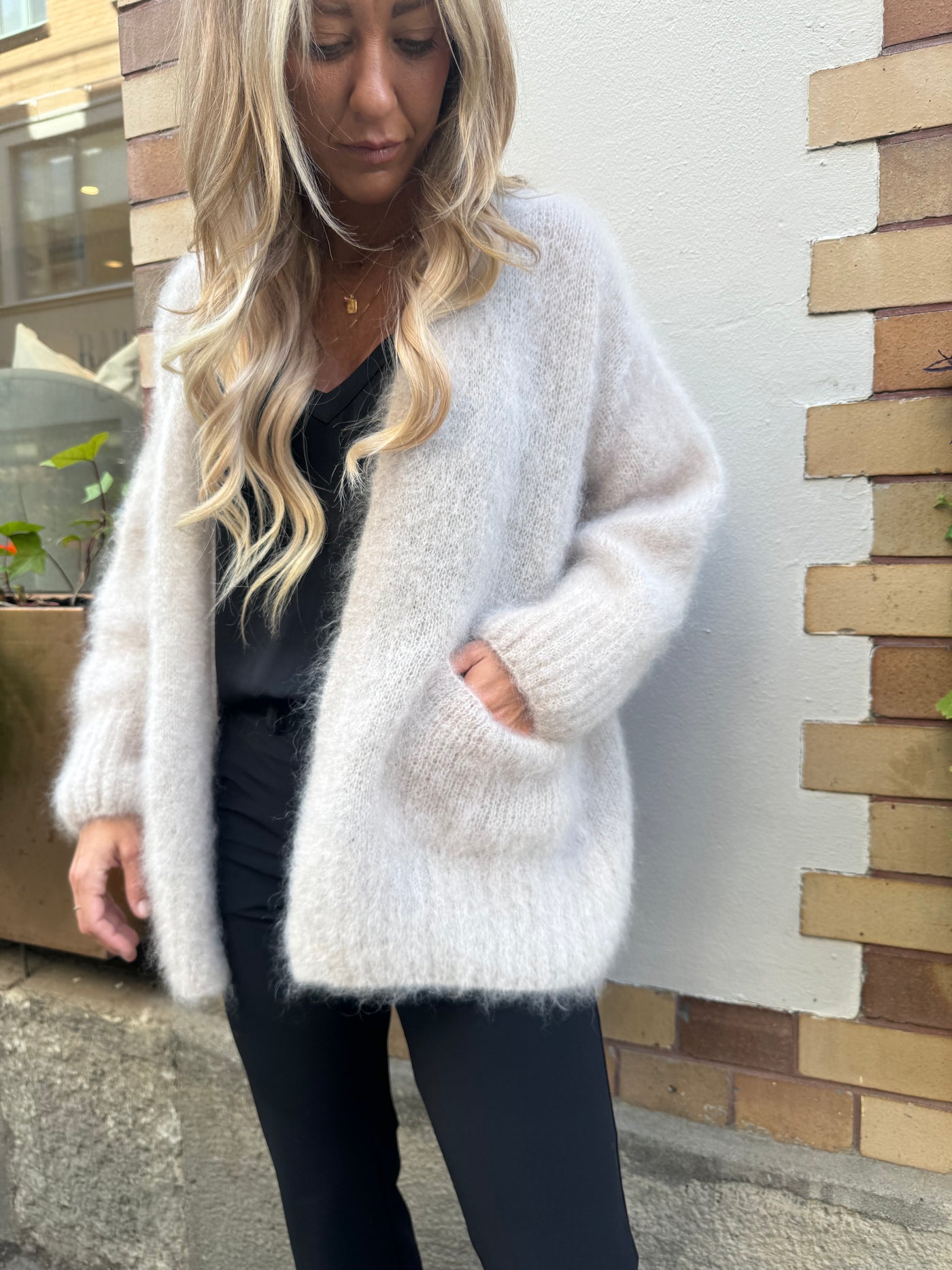 Roro mohair kofta kort Beige - 22023