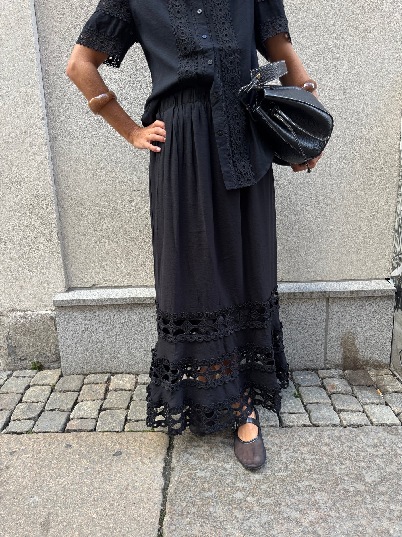 Lace long skirt Black 7521
