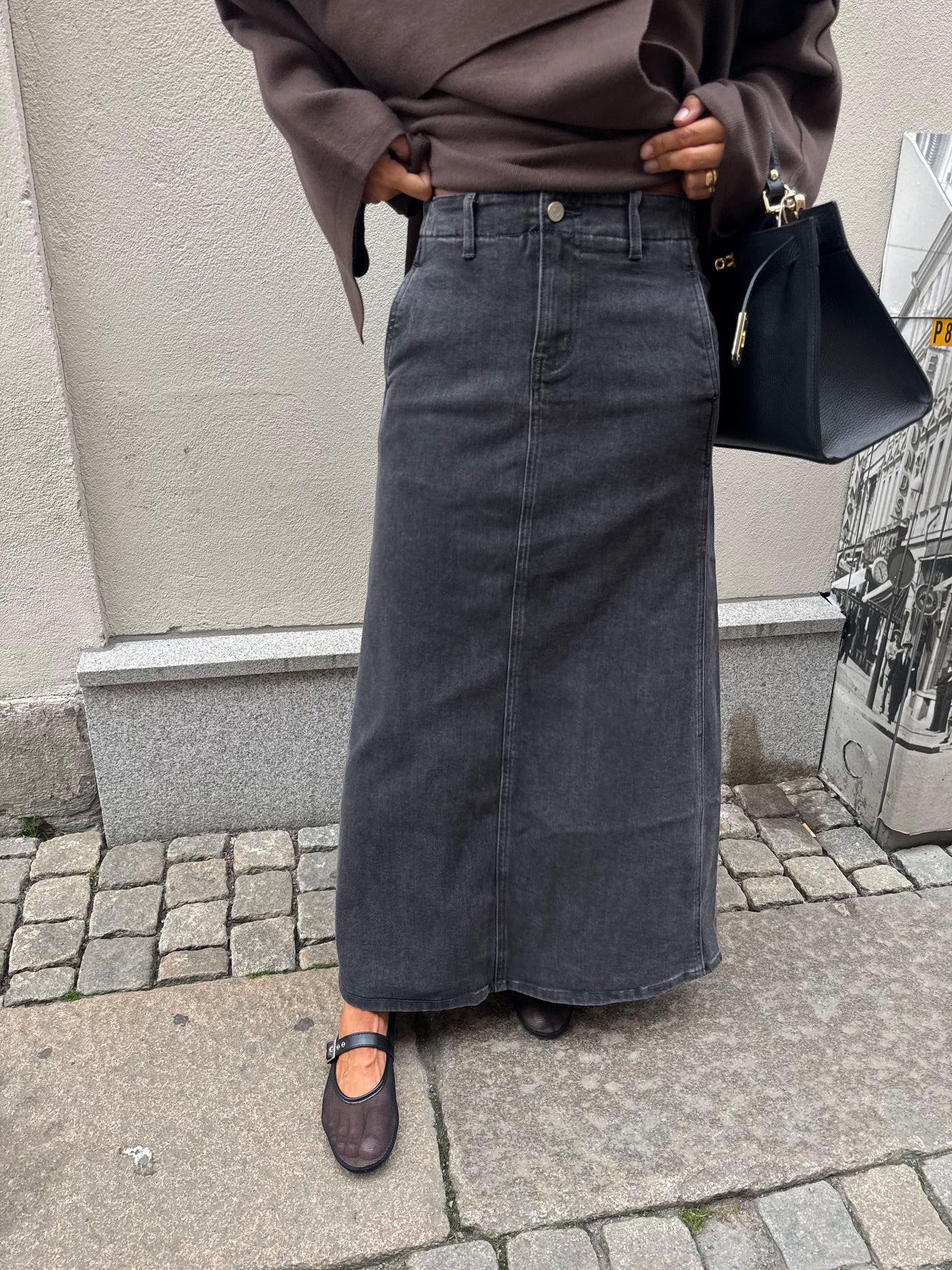 Denim Long maxi Skirt Grey
